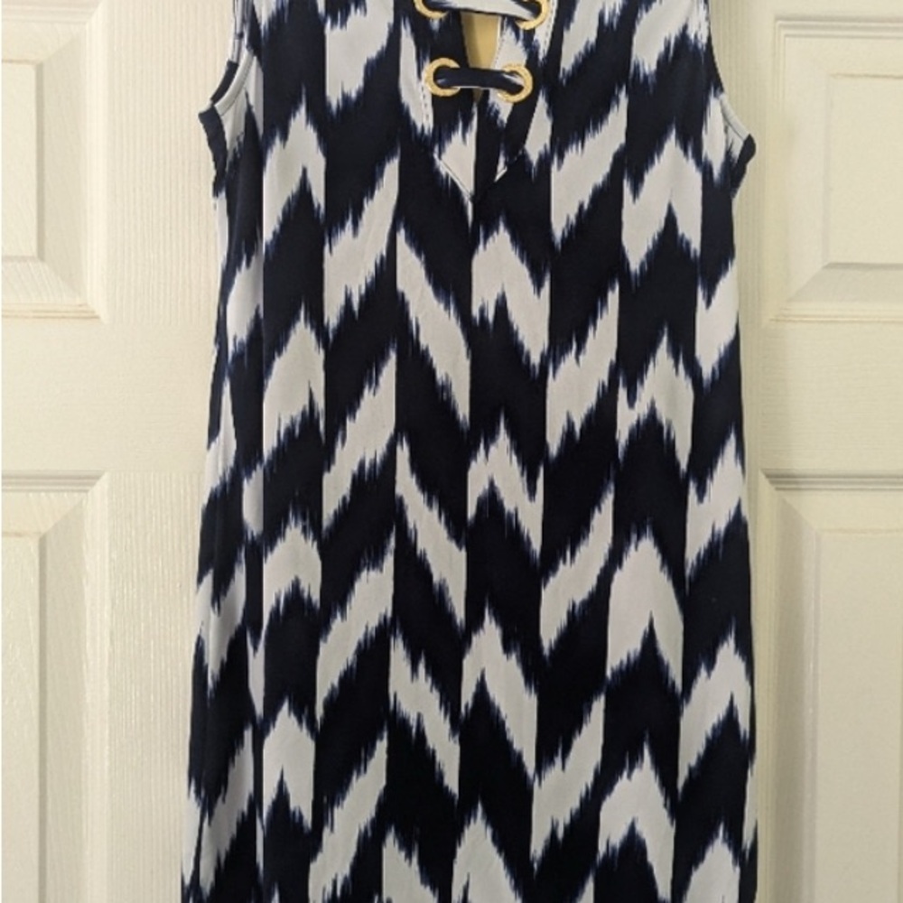 Michael Kors Chevron Pattern Sleeveless Dress - Blue & white. Size large